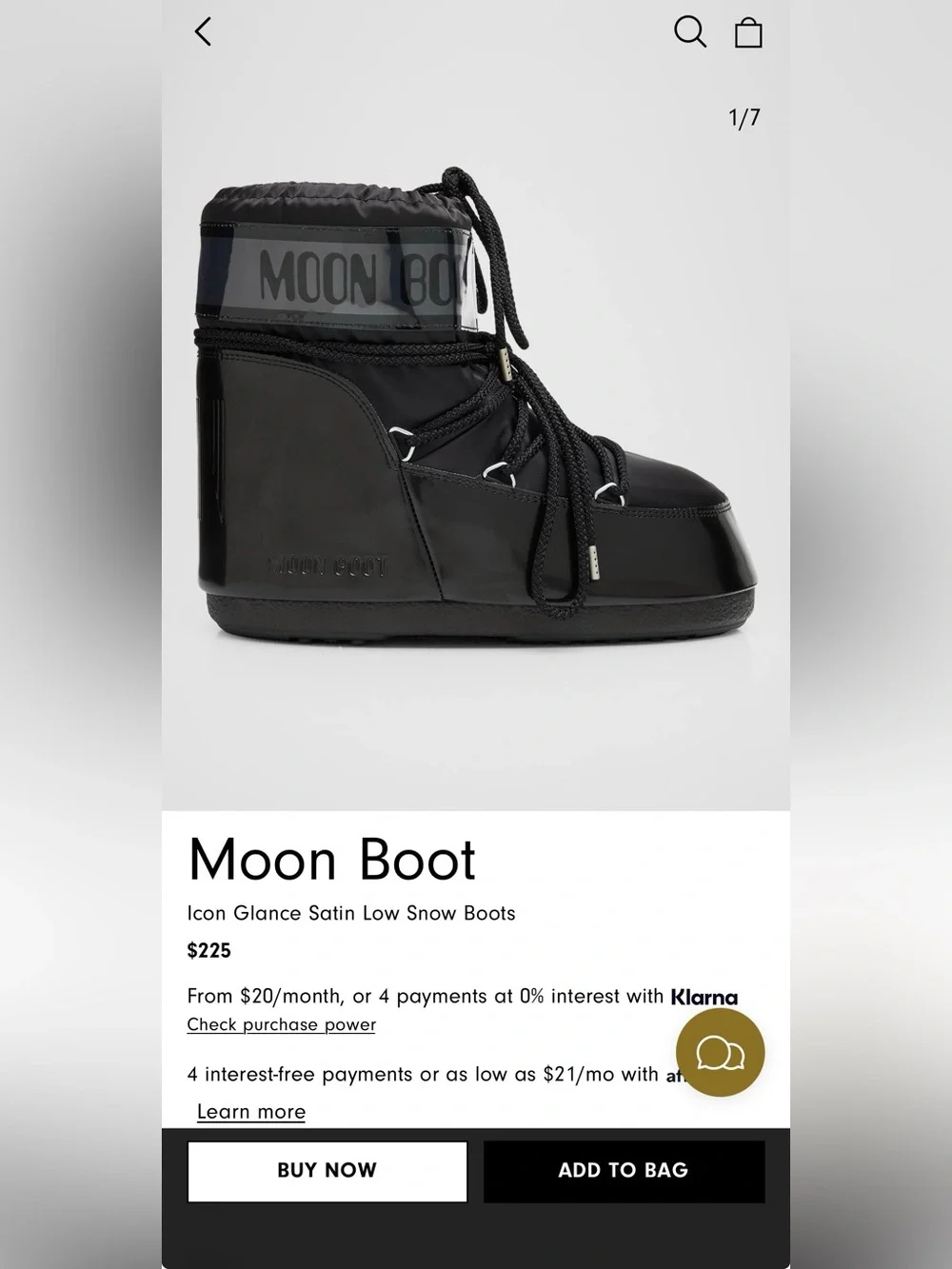 Moon Boot- ICON LOW GLANCE BLACK SATIN BOOTS (NEW)